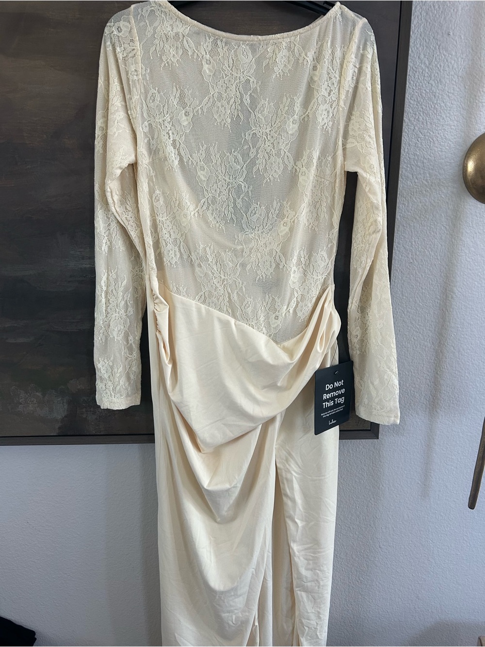 NWT Lulus Nadina Pale Yellow Lace Long Sleeve Maxi Dress - Picture 9 of 16